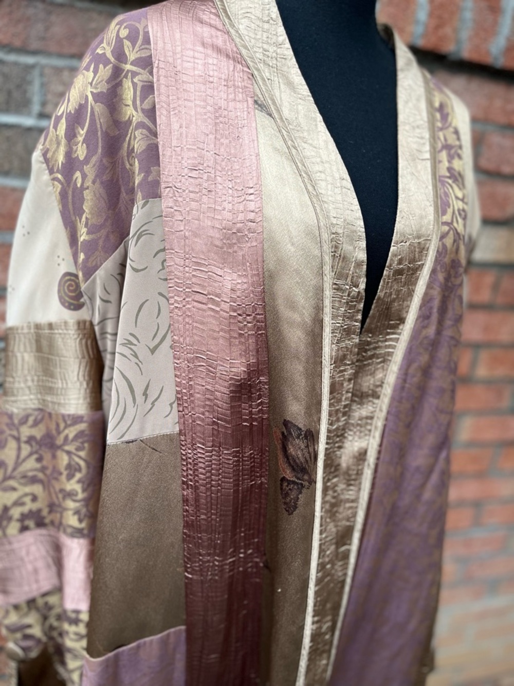 Rare Vintage Jeanne Marc Patchwork Kimono Jacket in Mauve and Champagne 3x